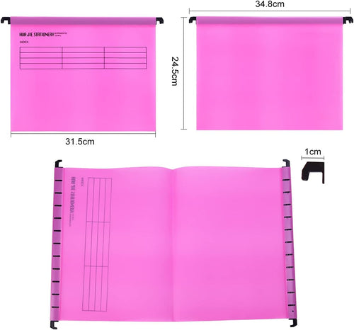 Srvnpioy A4 Suspension Files with Tabs and Card Inserts for Filing Cabinets (Pack of 12, Pink) Polypropylene A4 Hanging Filing Storage Folders for Office Home School