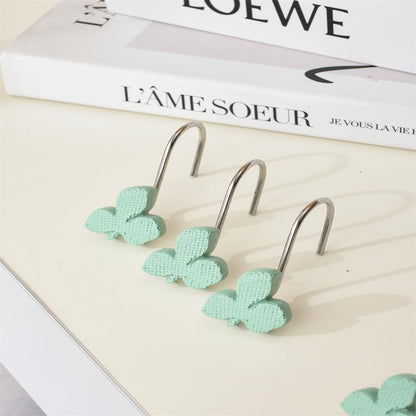 12Pcs Shower Curtain Hooks Green Leaves Decorative Rings â Multi