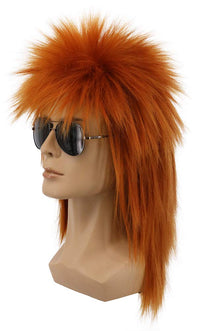 Mullet Style Heavy Metal Halloween Wig Spiked Rocker â Red Orange