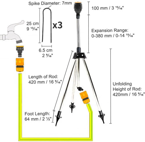 Tripod Sprinkler 360Â° Rotating Garden Water Sprinkler for Lawns â 3/4 Inch Connector