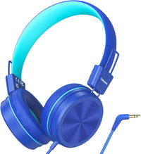 Cowyawn Kids Headphones, Toddler Headphones with Safe Volume Limiter 94dB, Wired School Headphones for Kid, 3.5mm Adjustable On-Ear Headphone for Boys/Girls/Children/Teens/iPad/Computer, Dark Blue