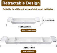 Expandable Drain Bath Shelf Caddy Tray, Multifunctional Plastic Bathtub Tray Bathroom Organizer Simple Stylish Bathtub Storage Rack for Candle Towel, Book, Wine, Phone, Shower (Grey)