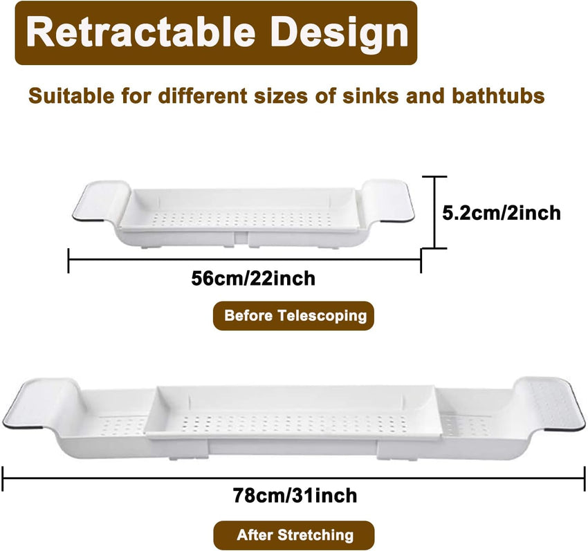 Expandable Drain Bath Shelf Caddy Tray, Multifunctional Plastic Bathtub Tray Bathroom Organizer Simple Stylish Bathtub Storage Rack for Candle Towel, Book, Wine, Phone, Shower (Grey)