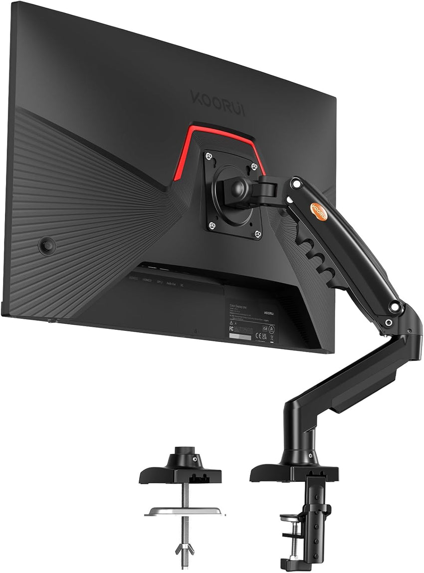 KOORUI Single Monitor Arm Desk Mount for 17-32 inch Screen, Vertical, Swivel, Adjustable Gas Spring Monitor Stand with C-clamp/Grommet Mounting Base, VESA 75/100mm,Increased Load Capacity from 2-9kg.