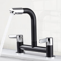 Kitchen Mixer Tap Dual Lever 360Â° Aerator Swivel Monobloc 2-Hole G1/2 Hose â Black 180mm