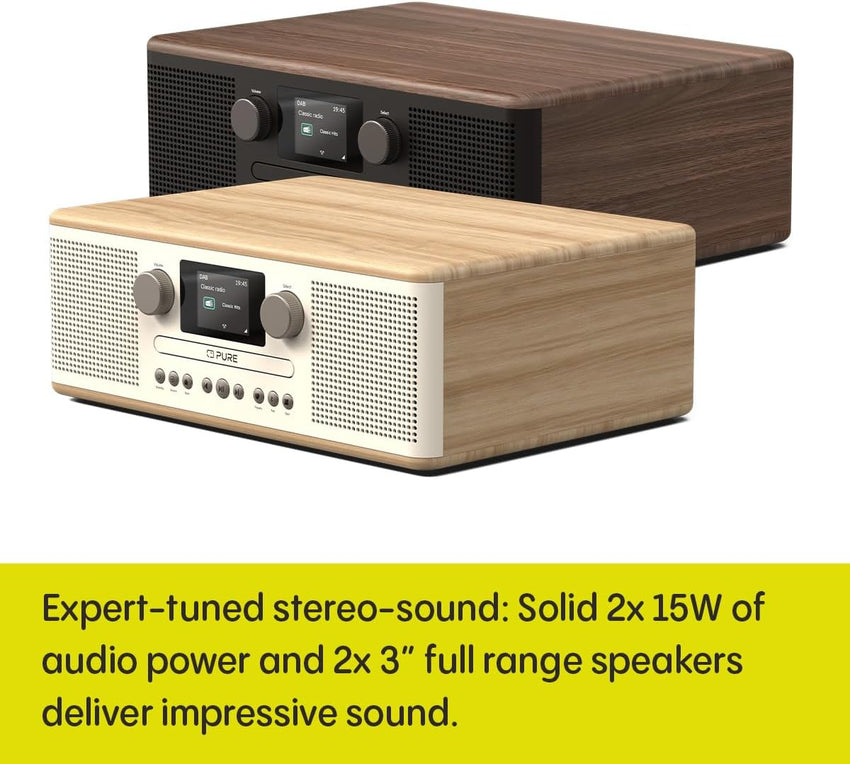 Pure Classic C-D6 Music System (CD Player, DAB+/FM, Bluetooth, AUX, USB, Alarm Sleep Timer) Cotton White/Oak