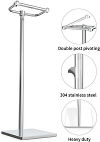 WZRUA Toilet Roll Holder Free Standing, Chrome SUS304 Stainless Steel Toilet Roll Holder Stand, Double Pivoting Post Freestanding Toilet Roll Holder Rust-Proof