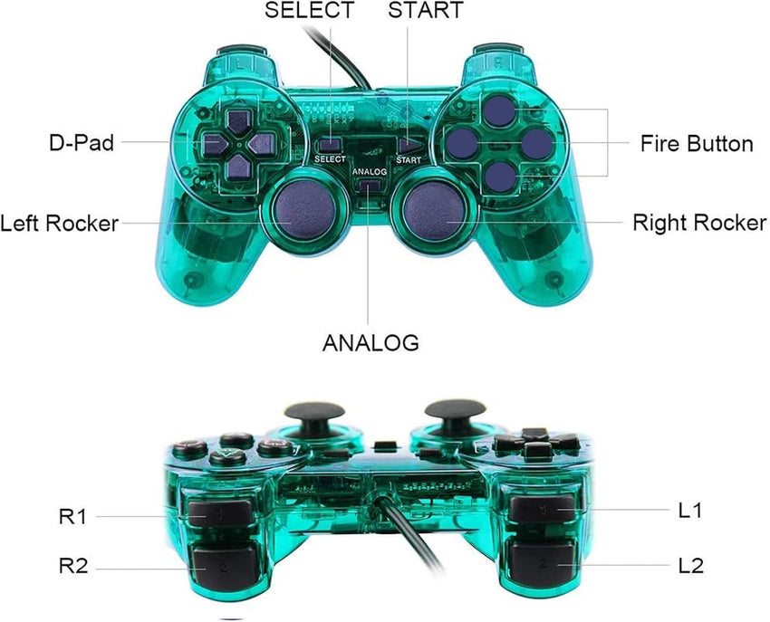 Hovlian 2 Pack PS2 Wired Controllers Double Shock Gamepad â Clear Blue & Clear Green
