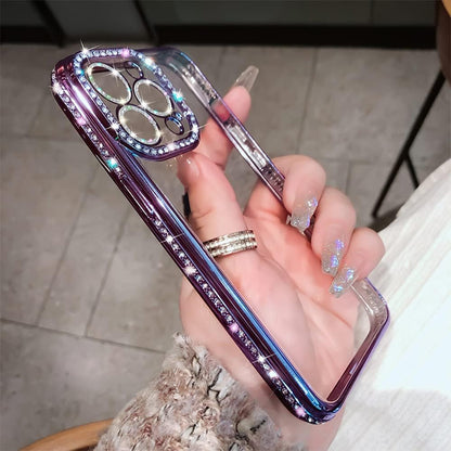 Ownest Compatible with iPhone 14 Case,Sparkle Diamond Camera Len Protector Glitter Clear Case,Crystal Bling Cute Aesthetics Phone Case Shockproof Phone Covers for iPhone 14 -Purple
