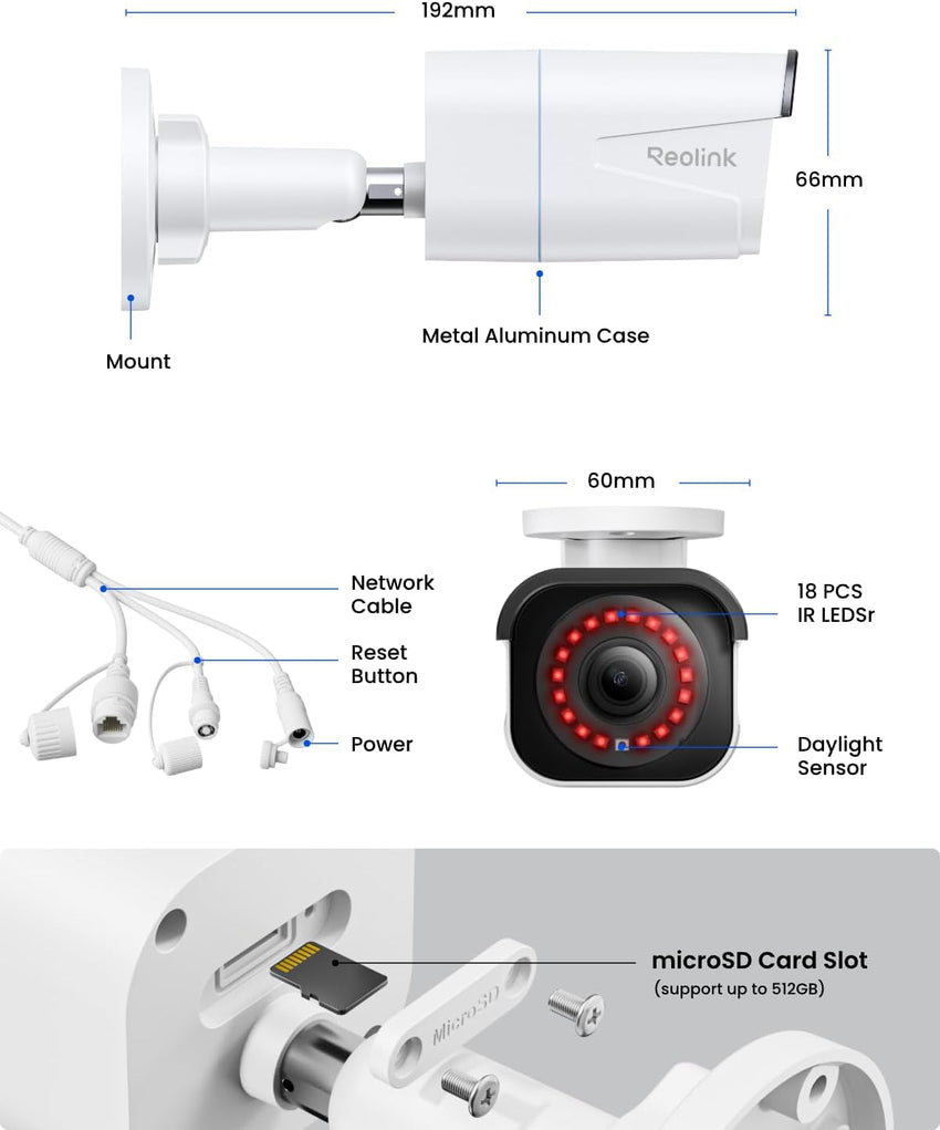 Reolink 4K PoE CCTV Security Camera with Smart Human/Vehicle Detection, IR Night Vision, IP66 Weatherproof Supports Audio Recording, microSD Card Slot, Time Lapse, RLC-810A