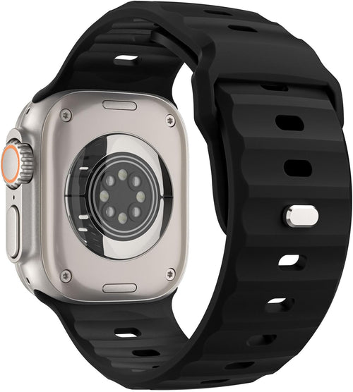 MoKo Ocean Band Compatible with Apple Watch Ultra 3/2/1 49mm,S11/S10 46mm,9/8/7 45mm,SE3/SE2/SE/6/5/4 44mm,3/2/1 42mm,Silicone Replacement Strap Wrist Band for Men Women, Black