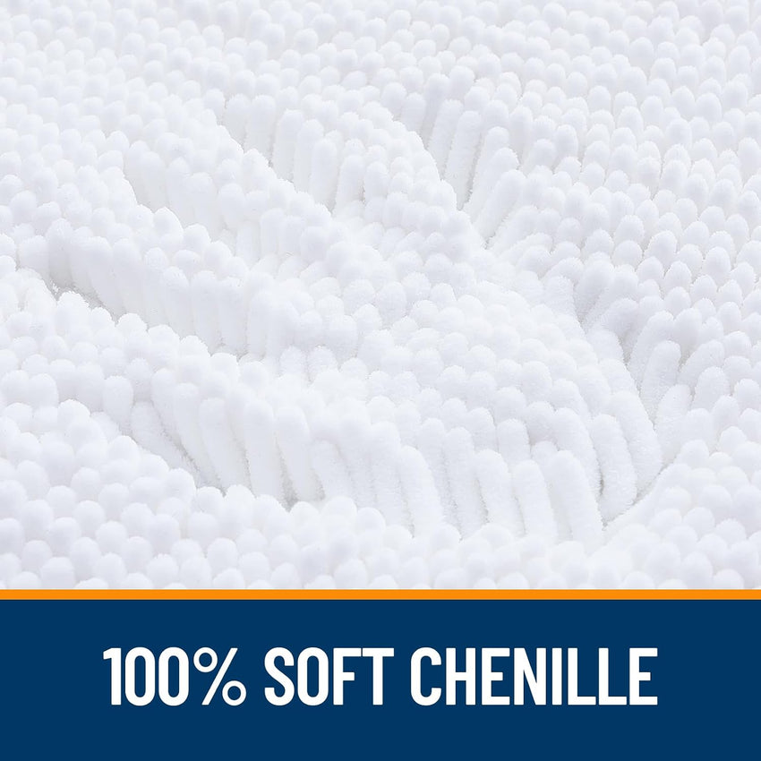 Chenille Bath Mat 50x75cm Absorbent Non-Slip Bathroom Rug White