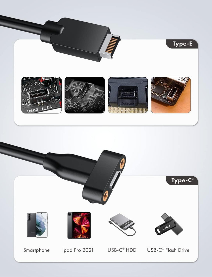 GRAUGEAR 20Gbps USB 3.2 Gen 2x2 USB-C Front Panel Adapter, Motherboard Header Extension Cable, USB-C Female to 20-pin USB Type-E A-Key Male Connector with PCIe Bracket, 19.6 in [G-AD-ETC-10G]