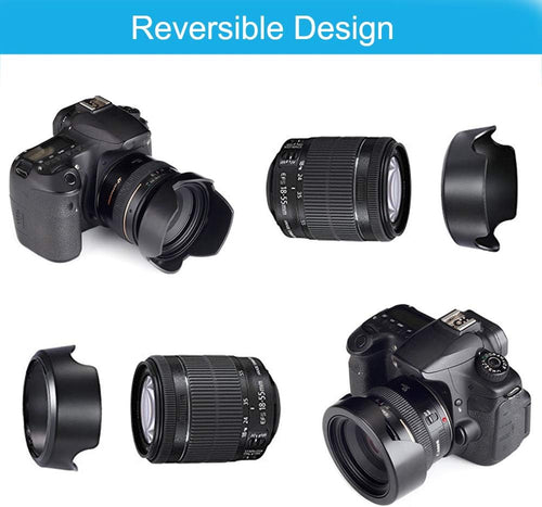Veatree 52mm Lens Hood Set, Collapsible Rubber Lens Hood with Filter Thread + Reversible Tulip Flower Lens Hood + Center Pinch Lens Cap + Microfiber Lens Cleaning Cloth