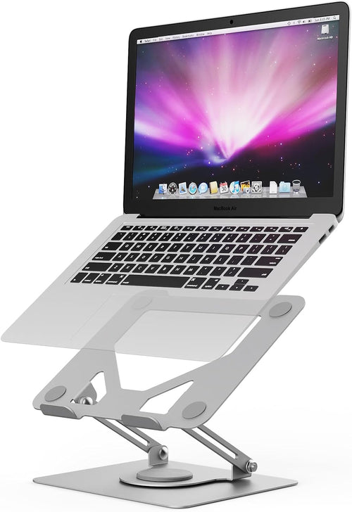 GRIFEMA Laptop Stand for Desk, Foldable Laptop Riser with 360^0 Swivel Base, Adjustable Height & Angle, Ventilated Computer Stand Compatible with MacBook Air/Pro, Dell, and 11-17" Laptops - Silver