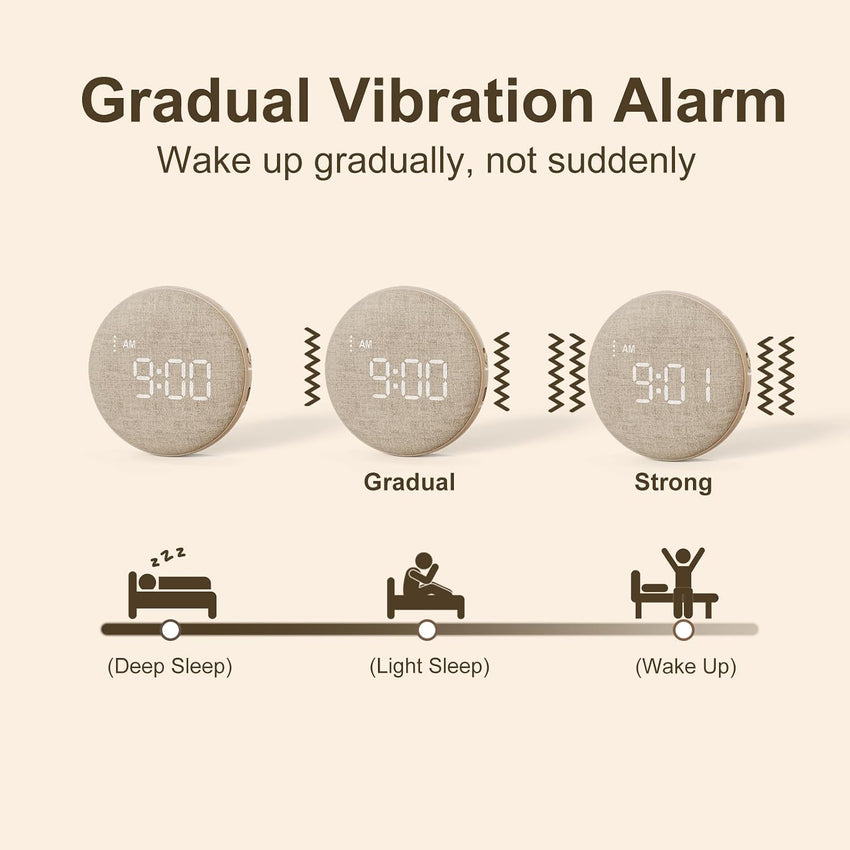 Vibrating Travel Alarm Clock Dual Alarm Heavy Sleepers Compact Black