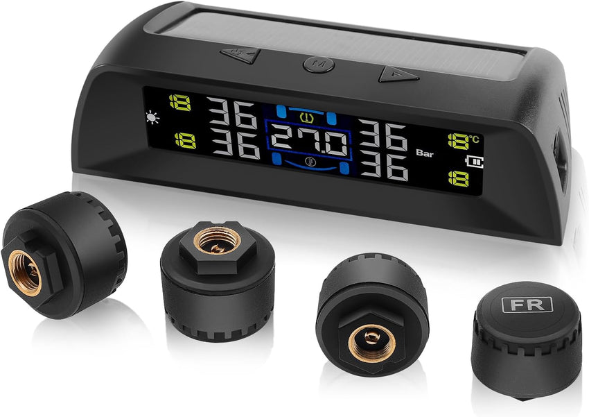 KAOLALI TPMS Tire Pressure Monitoring System with Solar & USB Charger â 4 Sensors