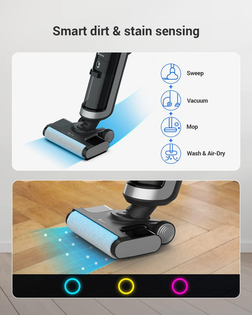 EZVIZ Cordless Wet-Dry Vacuum Cleaner, Sweep & Mop, Self-Cleaning, Anti-Bacteria, Anti-Odor, Clean up to 200mÂ², Ozone Sterilization Air-Dry, Stain Sensing, Dual-Tank, LED, Safe for Pet (RH2)