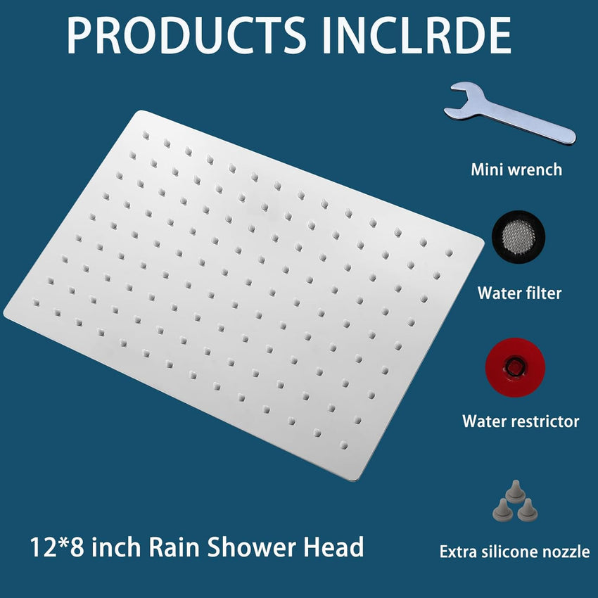 Rectangle Rainfall Shower Head 30x20cm Stainless Steel High Flow â Chrome