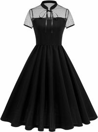 Vintage Gothic Cocktail Dress Keyhole Collar Mesh Short Sleeve Swing
