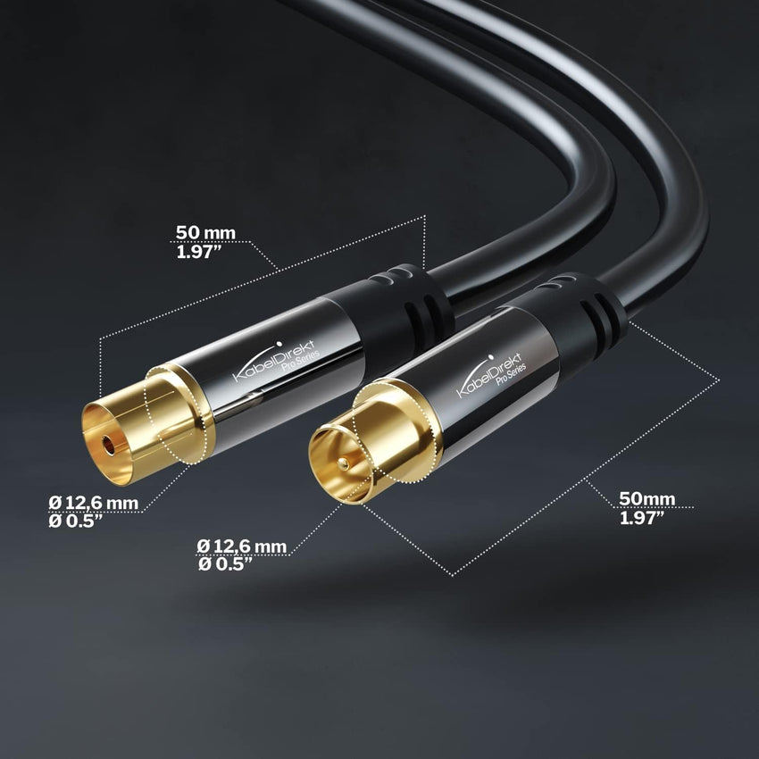 KabelDirekt 1m Coaxial Aerial/Antenna Cable (Male to Female, 75 Ohm, for TV, HDTV, radio, DVB-T2, DVB-C, DVB-S) PRO Series - Black
