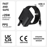 Galaxy A16 / A16 5G Charger Plug [25W] Super Fast Charger Plug Compatible For Samsung Galaxy A16/A16 5G USB Type C Fast Charging Cable [1M] High Speed Adapter UK 3 Pin Mains wall Phone