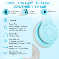 AXFEE Bluetooth Kids Headphones, LED Light Up Cat Ear Wired/Wireless Headphone, HD Stereo Sound, Foldable Children Headphone for PC Phone Ipad Study Travel School, Suitable for Girls Boys Gift (Blue)