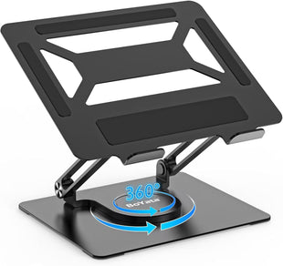 BoYata Laptop Stand for Desk, Adjustable Computer Stand with 360^0 Rotating Base, Ergonomic Foldable Laptop Riser Holder Compatible with All MacBook Pro/Air, Notebook up to 17"-Black