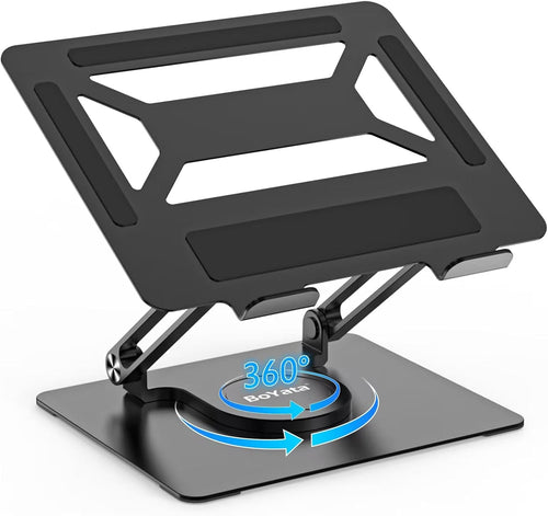 BoYata Laptop Stand for Desk, Adjustable Computer Stand with 360^0 Rotating Base, Ergonomic Foldable Laptop Riser Holder Compatible with All MacBook Pro/Air, Notebook up to 17"-Black