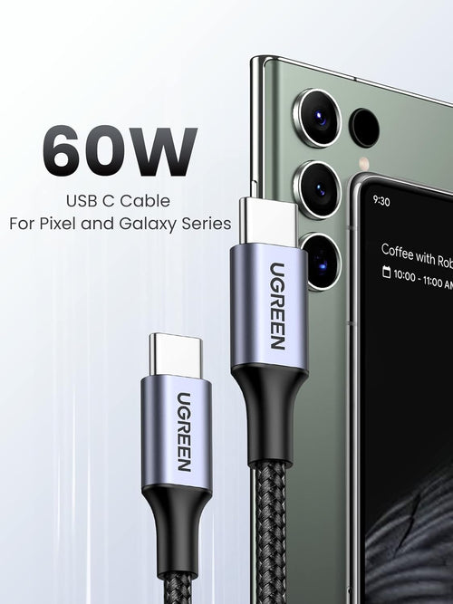 UGREEN USB C to USB-C Charger Cable 60W Type C to C Lead Fast Charging Compatible With iPhone Air/17/16 Pro Max, Galaxy S25 Ultra, Pixel 9, iPad Pro 2024/Air 5, MacBook Pro (0.5M)