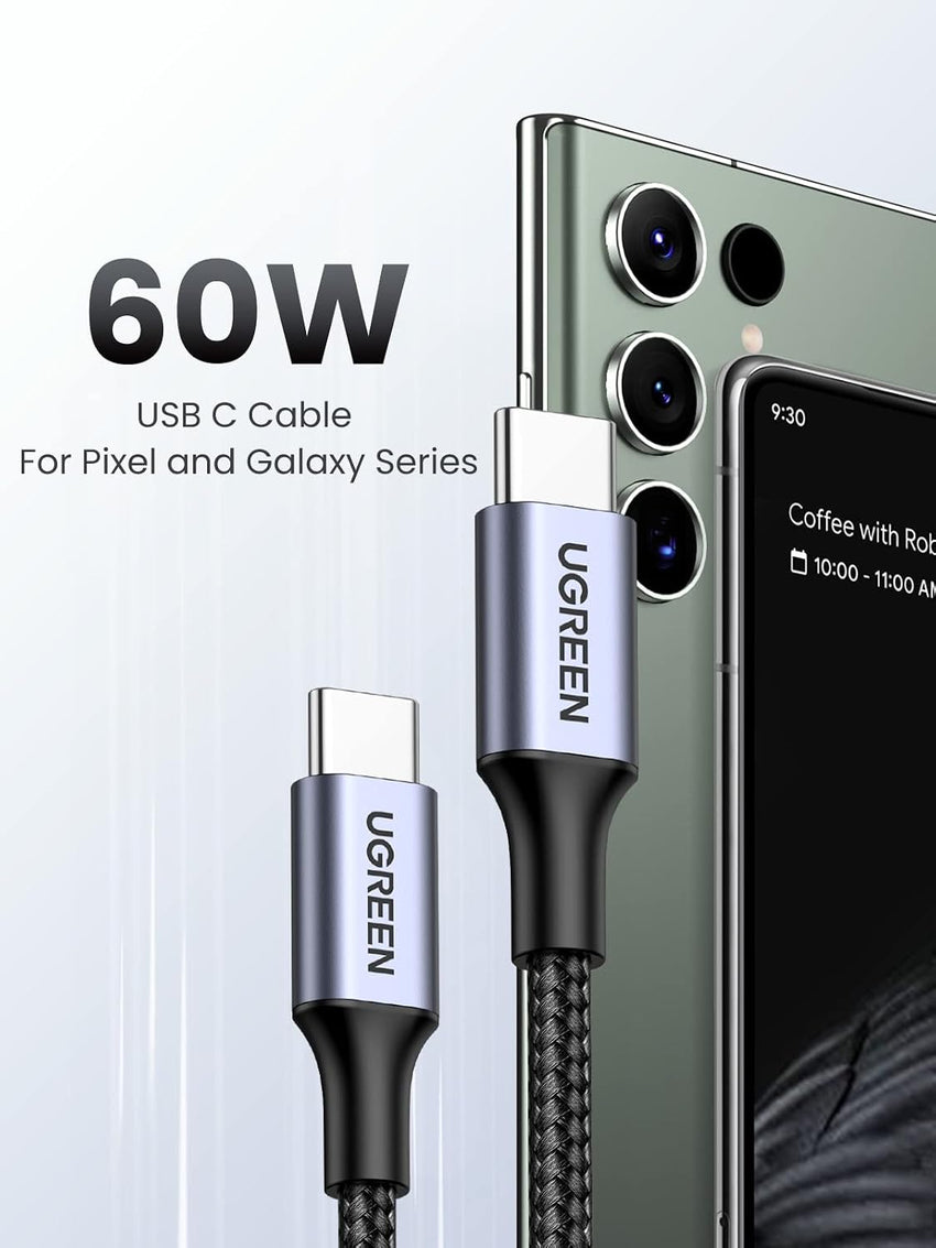 UGREEN USB C to USB-C Charger Cable 60W Type C to C Lead Fast Charging Compatible With iPhone Air/17/16 Pro Max, Galaxy S25 Ultra, Pixel 9, iPad Pro 2024/Air 5, MacBook Pro (0.5M)
