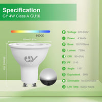 GU10 LED Bulb 4W 6500K 720lm Energy Saving Equivalent 60W Non Dimmable 12 Pack Cool White