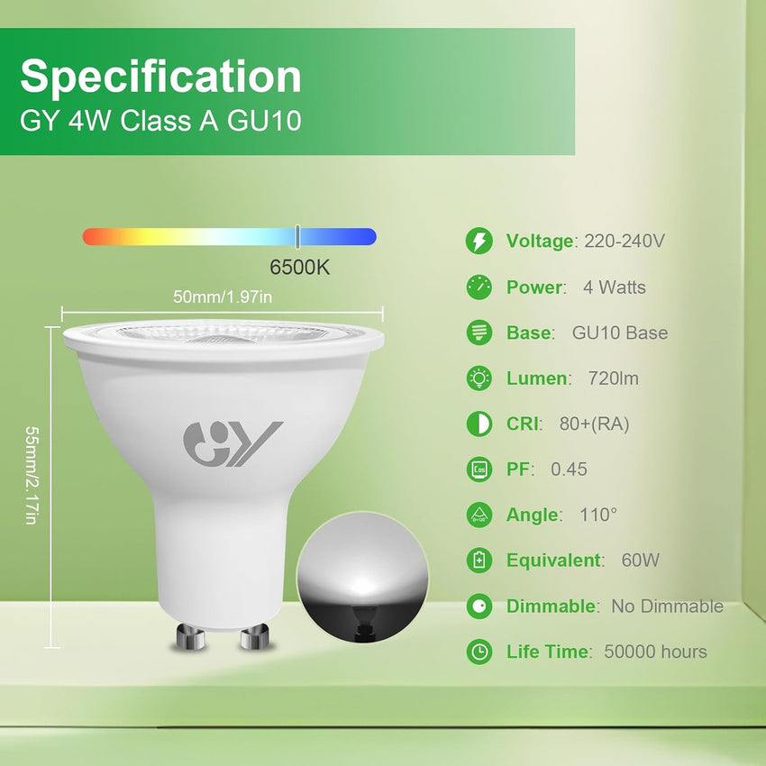 GU10 LED Bulb 4W 6500K 720lm Energy Saving Equivalent 60W Non Dimmable 12 Pack Cool White