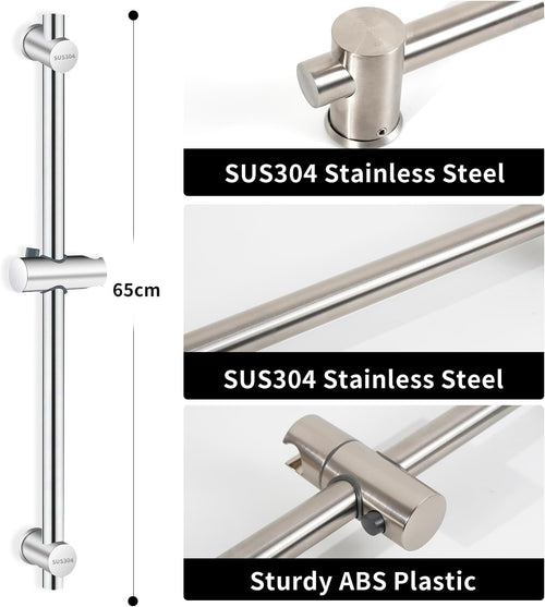 Vista 66cm Shower Riser Rail SUS304 Stainless Steel Bathroom Rail for Shower Wall Mounted Adjustable Shower Head Holder Brushed Silver