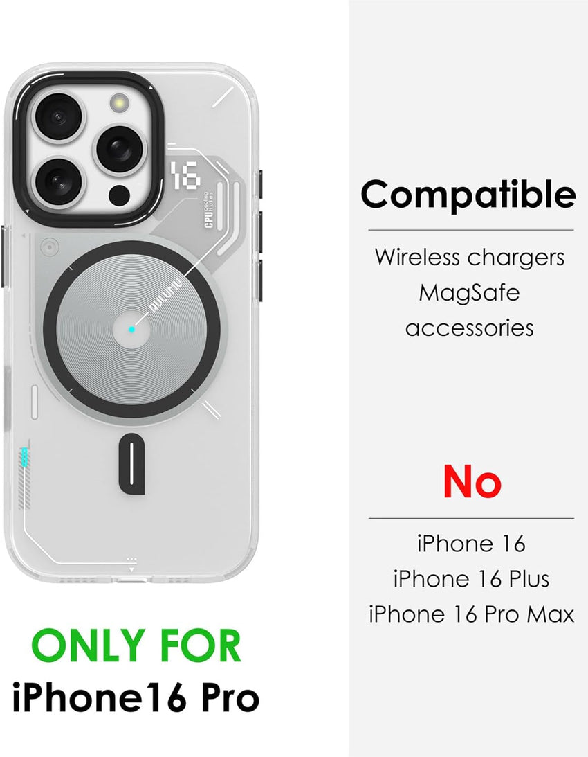 Aulumu A16 for iPhone 16 Pro Magnetic Thermal Case | IMD Technology | Compatible with Magsafe | Translucent Gray