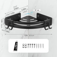 Voldra Corner Shower Caddy No Drilling, Shower Shelf Coner Adhesive Bathroom Corner Shelves with 4 Razor Hooks Shower Corner Shelf No Drill Bathroom Organiser Storage Wall Mounted(2-Pack, Black)