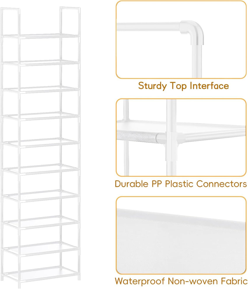 barsone Shoe Rack 10 Tier Tall Shoe Racks Storage,20-25 Pairs shoe storage Metal Shoe Shelf, Stackable Shoe Stand Organizer for Narrow Space Closet Entryway Hallway