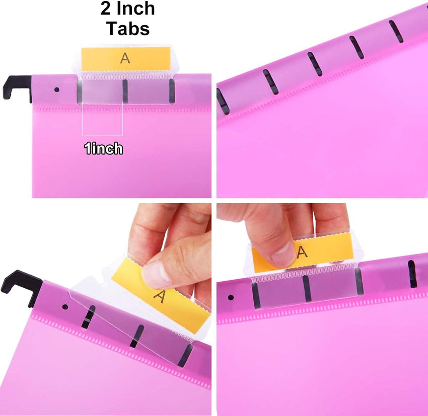 Srvnpioy A4 Suspension Files with Tabs and Card Inserts for Filing Cabinets (Pack of 12, Pink) Polypropylene A4 Hanging Filing Storage Folders for Office Home School