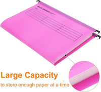 Srvnpioy A4 Suspension Files with Tabs and Card Inserts for Filing Cabinets (Pack of 12, Pink) Polypropylene A4 Hanging Filing Storage Folders for Office Home School