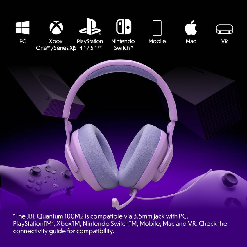 JBL Quantum 100M2 Wired Over-Ear Gaming Headset with JBL QuantumSOUND Signature and 3.5 mm Headphone Jack, Multi-Platform Compatibility, Detachable Mic, Mute Option, White