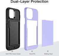 JETech Wallet Case for iPhone 12/12 Pro 6.1-Inch with Card Holder, Dual Layer Shockproof Protective Phone Cover, Sliding Hidden Slot (Purple)