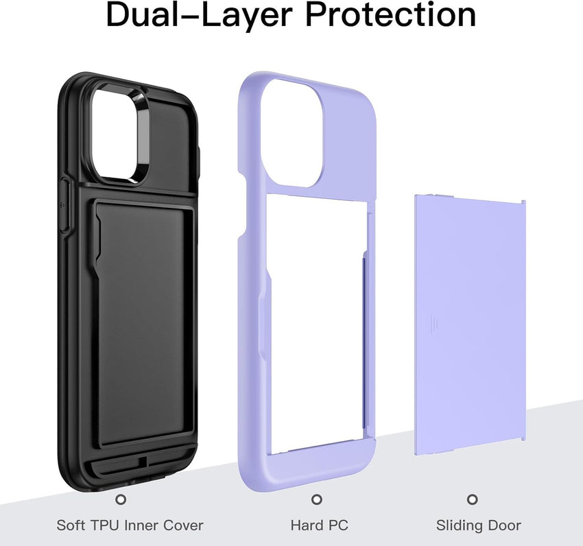 JETech Wallet Case for iPhone 12/12 Pro 6.1-Inch with Card Holder, Dual Layer Shockproof Protective Phone Cover, Sliding Hidden Slot (Purple)