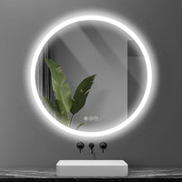 AI-LIGHTING 60cm Round Mirror with Lights Bathroom LED Circular Mirror Illuminated Anti-Fog Backlit Light Up Circle Mirror Touch Switch Color Change Demister IP44 Dimmable