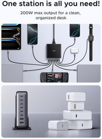 UGREEN USB C Charger 200W 8-Port Charging Station GaN Fast Charger Plug PD 100W Laptop Desktop Charger Support PPS Compatible with MacBook Pro/Air, iPhone 17 Pro/Air/17/16, Galaxy Series, etc