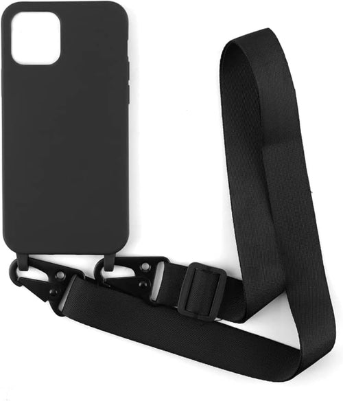 PuYu Zhe Compatible With iPhone 13 Pro Case,Silicone Soft Matte Tpu Crossbody Cover, Adjustable Neck Cord Strap Shell Slim Stylish Shockproof Lanyard Case-Black