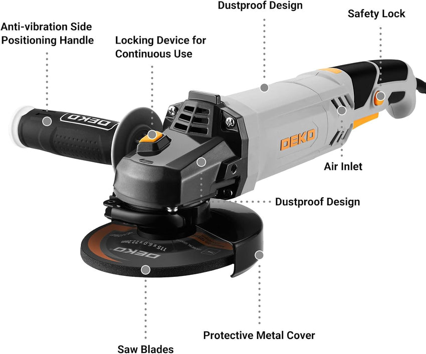 Angle Grinder 900W 115 mm Corded with Long Handle Includes Cutting & Grinding Discs â Silver
