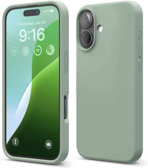 elago Compatible with iPhone 16 Case, Premium Liquid Silicone Case, Full Body Protective Cover, Shockproof, Slim Phone Case, Anti-Scratch Soft Microfiber Lining, 6.1 inch (Khaki Green)