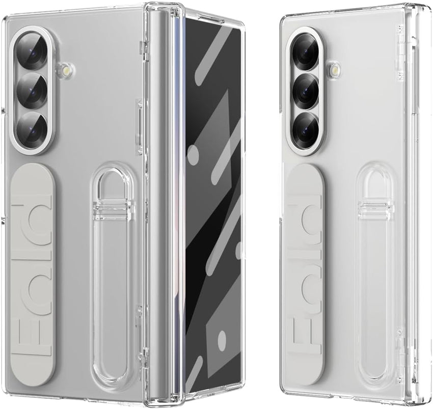 Case for Samsung Galaxy Z Fold 7 with Built-in Screen Protector/Finger Ring Buckle/Hinge Protection/Kickstand Shockproof Soft Touch Non-slip Phone Cover for Samsung Galaxy Z Fold7 Transparent