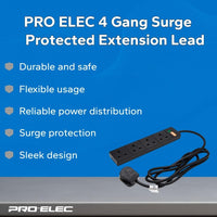 pro elec 2 m 4 Socket Surge Protected Extension Lead with Neon On Light - Black