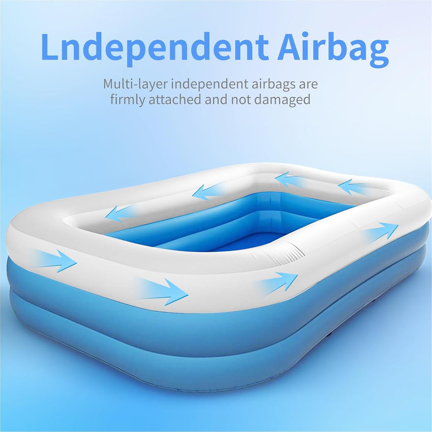 GALAXYER Inflatable Paddling Pool with Cartoon Prints, 3 Rings Large Rectangular Family Swimming Center for Kids Toddlers Adult, Indoor Outdoor Garden Swimming Pool, 205 Ãâ 125 Ãâ 50 CM